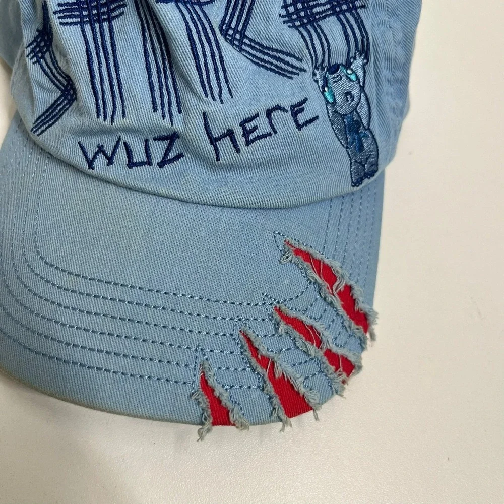 Disney Parks Stitch Wuz Here Youth Blue Distressed Baseball Cap Hat Adjustable